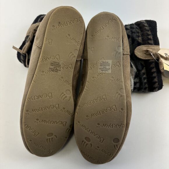 Bearpaw Amber Bootie Taupe Pull On Ankle Suede Patchwork Wool Sheepskin New W 8 - Picture 13 of 16